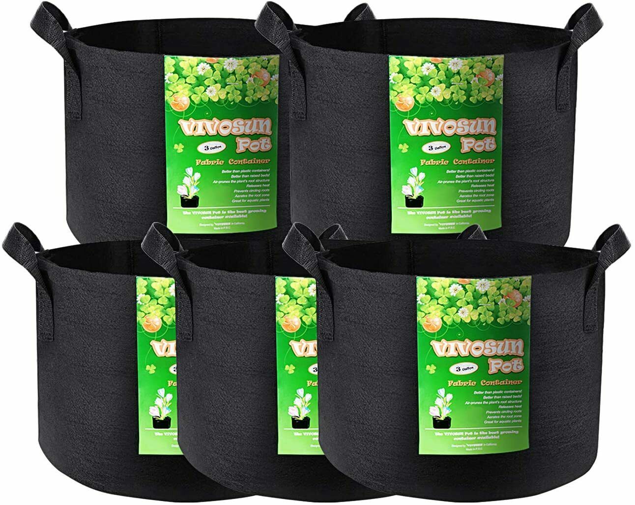 Vivosun 5 Pack Grow Bags Garden Non-woven Aeration Plant Fabric Bag Container