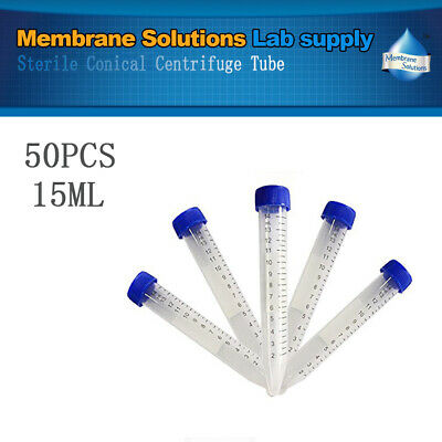 50x 15ml Sterile Conical Centrifuge Tube Graduated Lab Plastic Storage Container