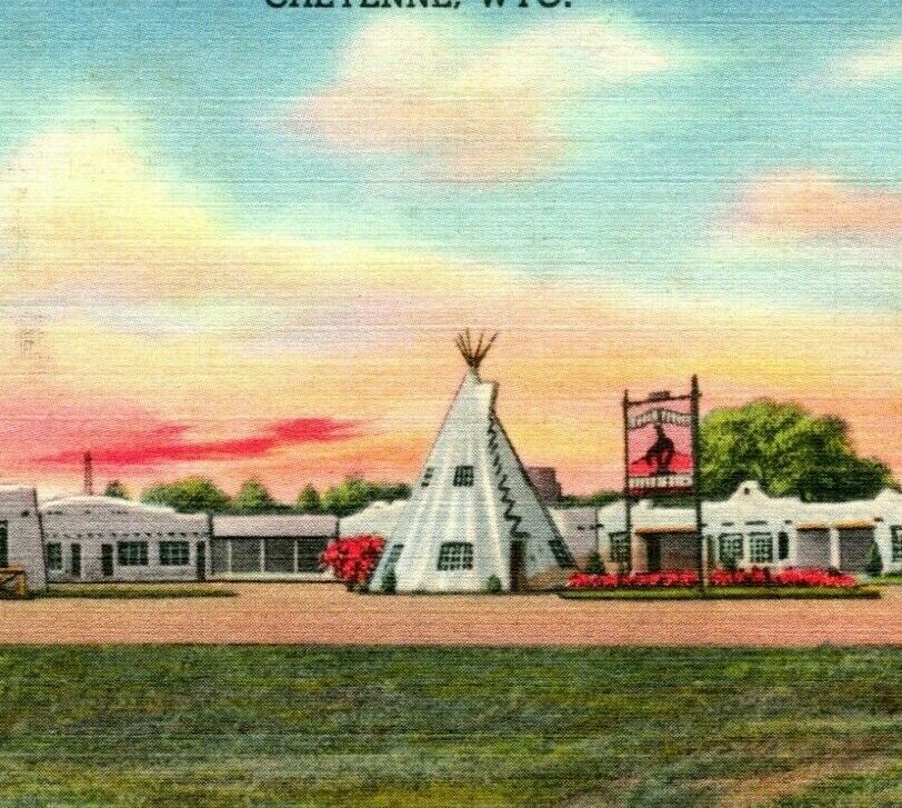 Vtg Linen Postcard Cheyenne Wyoming Wy Indian Village Motor Lodge Unused