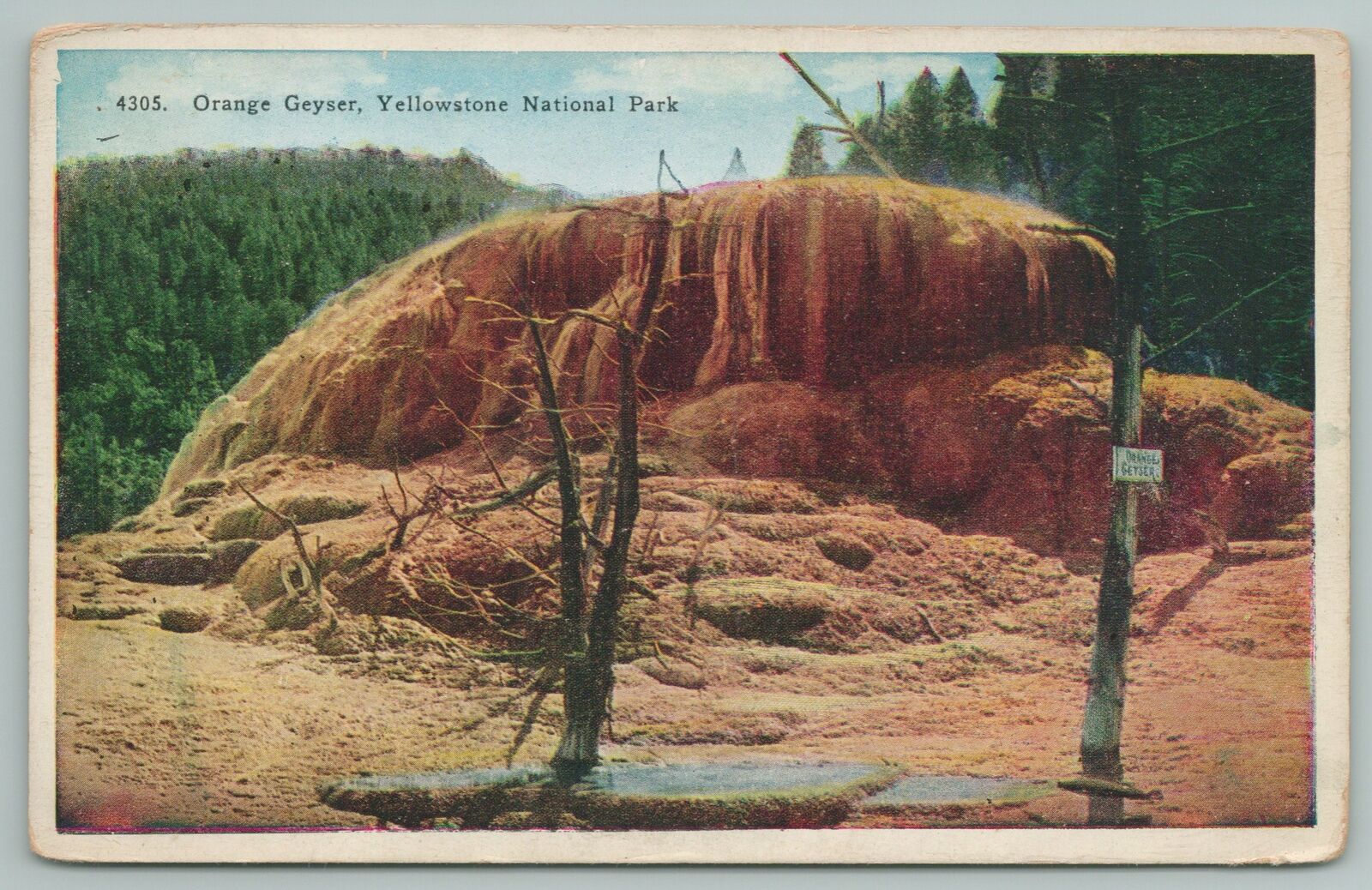 Yellowstone National Park Wyoming~orange Geyser~vintage Postcard
