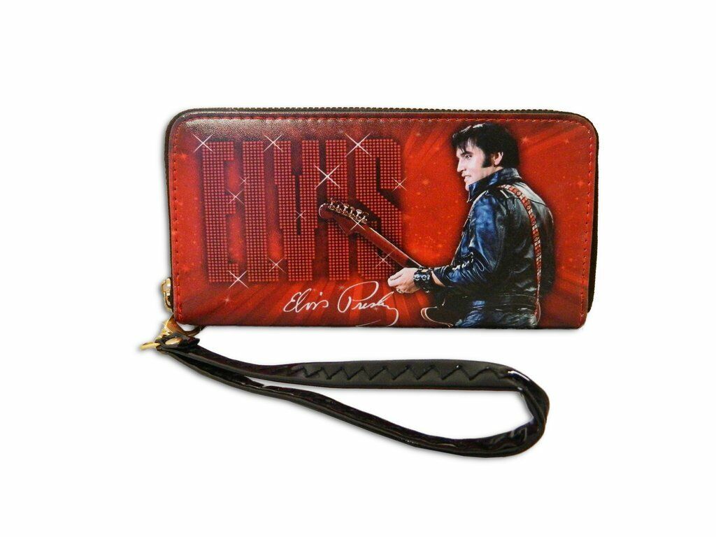 Elvis Presley Zipper Wristlet Wallet Red '68 Name In Light Print - Licensed New