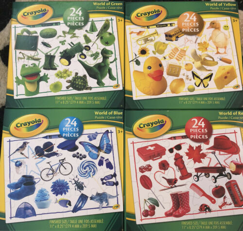 New Lot Of 4 Crayola Puzzles World Of Red, Blue, Green & Yellow 24 Pieces Each