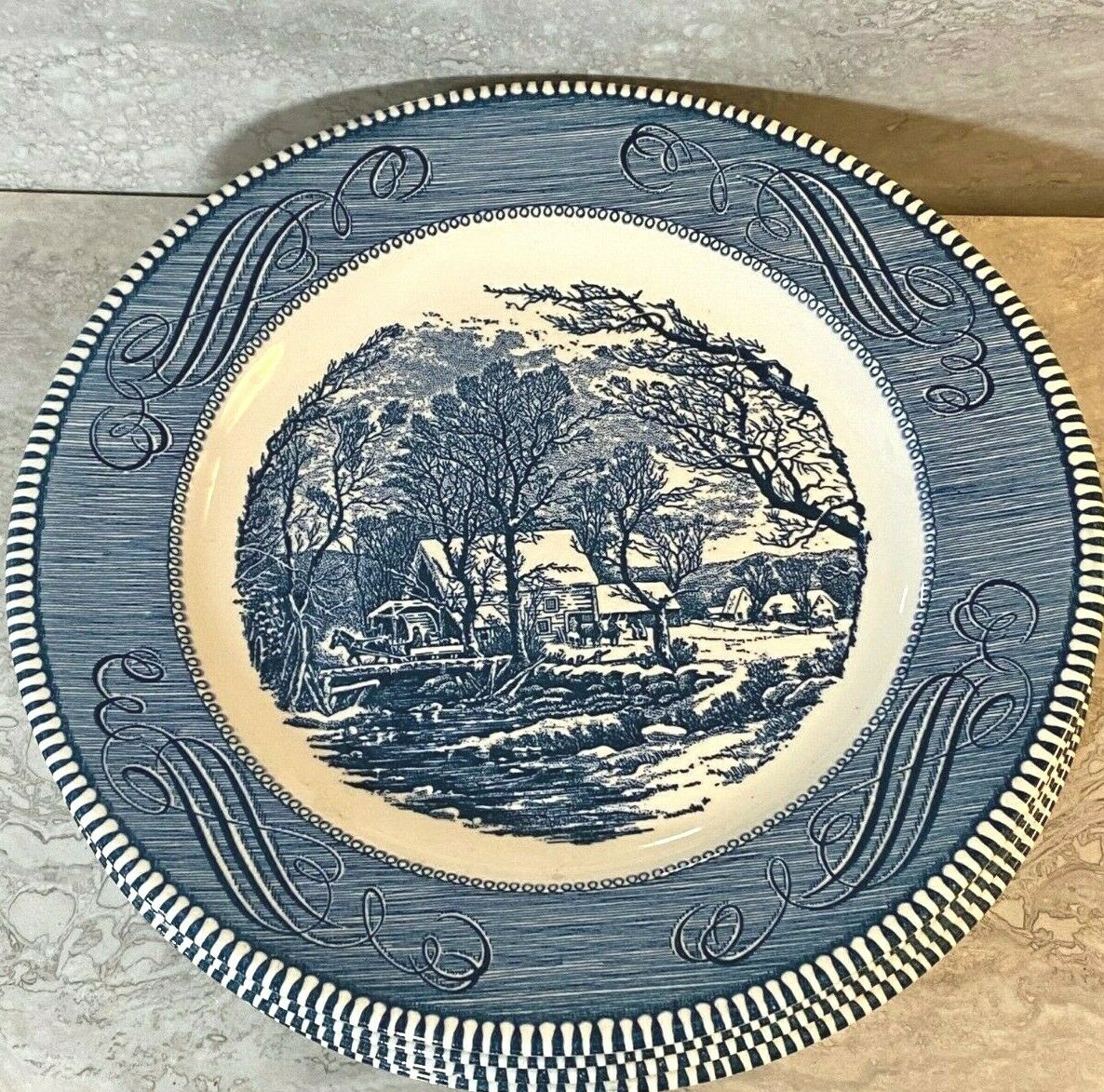 Set Of 4 Four Currier And Ives Royal The Old Grist Mill Dinner Plate 10 Inch