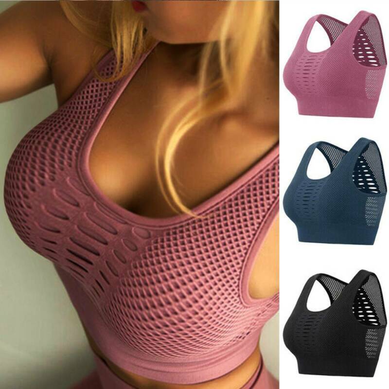 Women High Impact Sports Support Bra Seamless Hollow Out Padded Yoga Crop Top