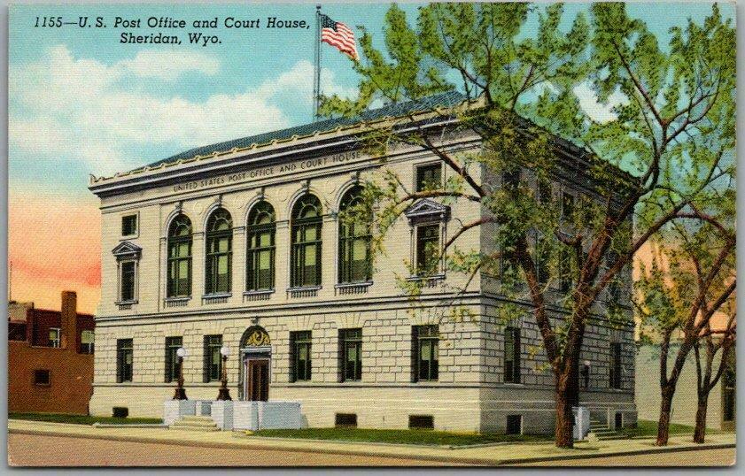 1940s Sheridan, Wyoming Postcard "u.s. Post Office And Court House" Linen Unused