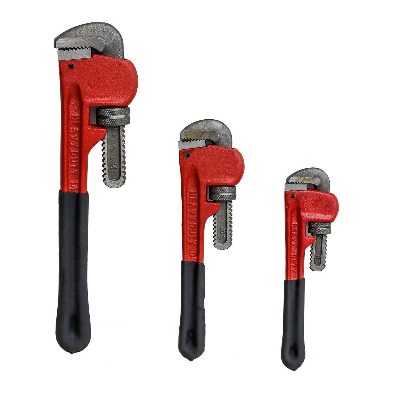 Set Of 3pc Pipe Wrench, Steel Heavy Duty And Adjustable Spanner, Dipped Handle